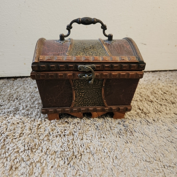 Vintage Wooden Treasure Chest Box with Brass Accents - Rustic Home Decor - Picture 1 of 10